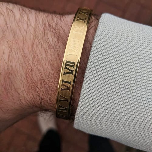 Men Cuff Bracelet Bangle With Roman Numeral Carving