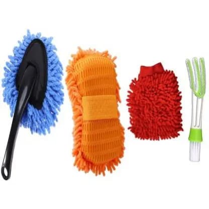 Microfiber Brush + Sponge + Gloves + Ac Vent Cleaner Brush Combo