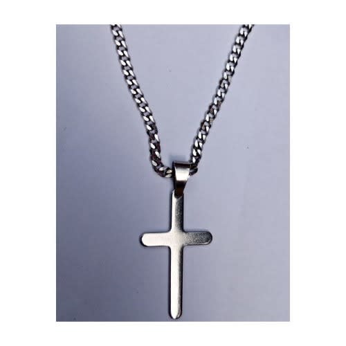 Cuban Link Chain With Cross Pendant - Silver
