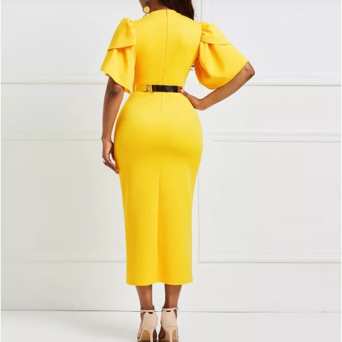 Flare Hand Dress Without Belt - Yellow
