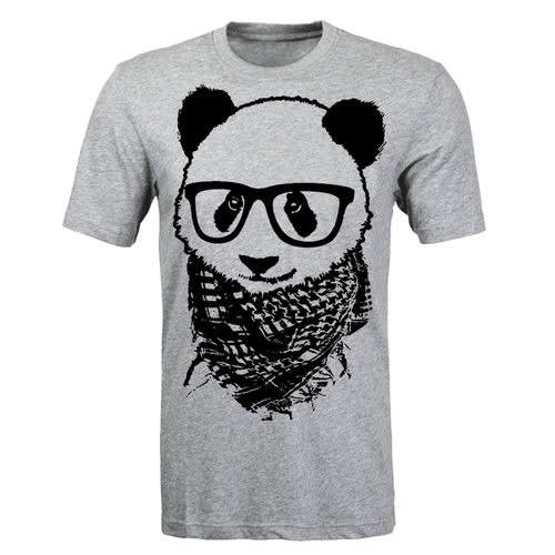 Panda Things Black Print Tshirt -grey