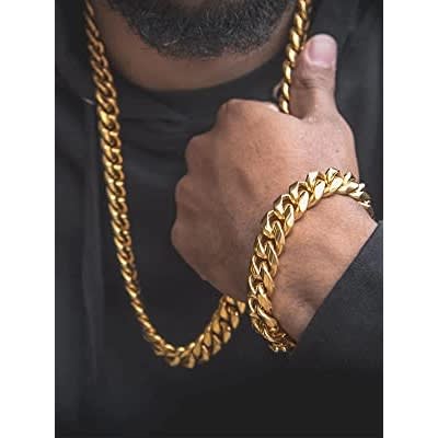 Cuban Chain And Bracelet Set - Gold
