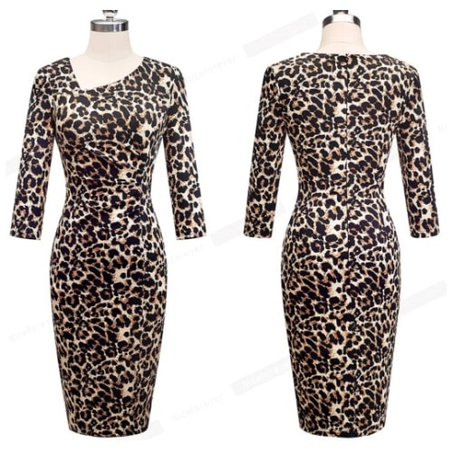 Leopard Print Office Bodycon Dress Long Sleeve