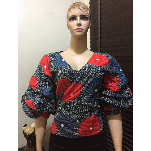D'lanniE Ankara Fitted Wrap Top With Ruffle Sleeve