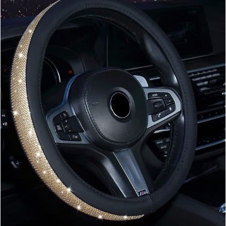 Diamond Encrusted Steering Wheel Cover - Gold And Black