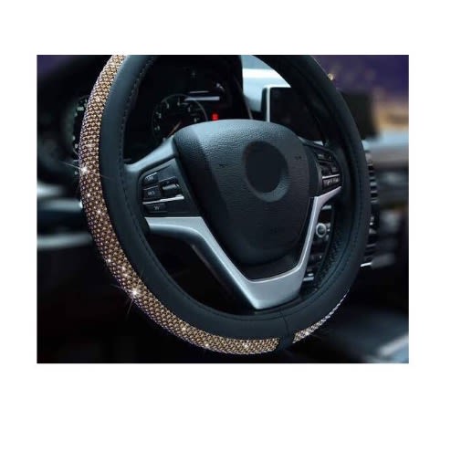 Diamond Encrusted Steering Wheel Cover - Gold And Black