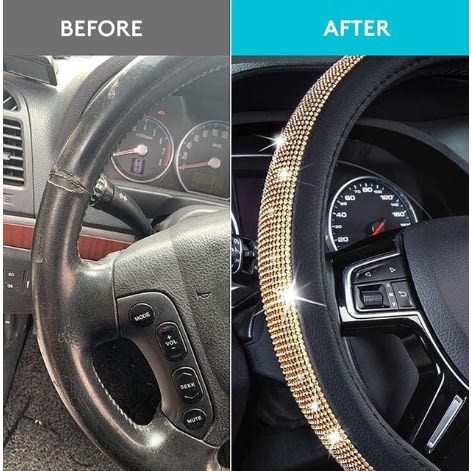 Diamond Encrusted Steering Wheel Cover - Gold And Black