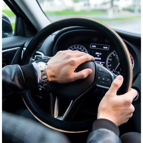 Diamond Encrusted Steering Wheel Cover - Gold And Black