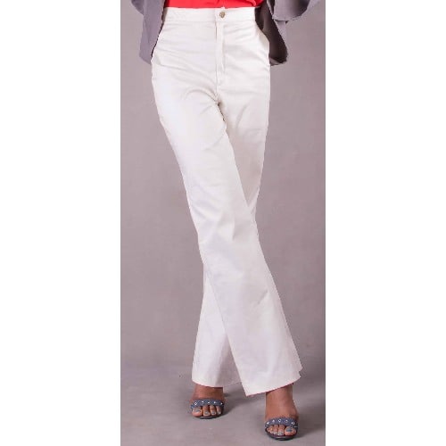 Polish Cotton Boot Cut Trousers Available In Off-white And Grey