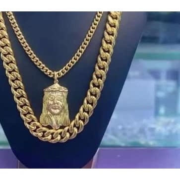 Iced Out Cuban Gold Link Steel Chain With Pendant