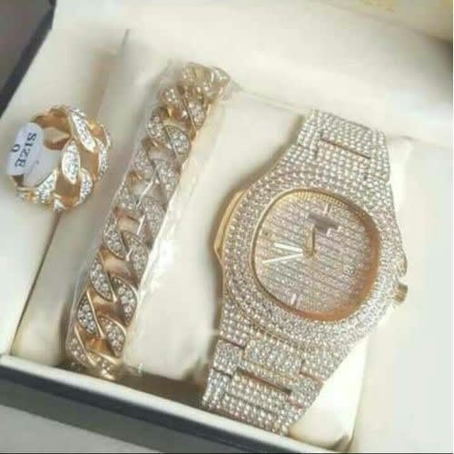 Keep Moving Stone Chain Watch,bracelet And Ring