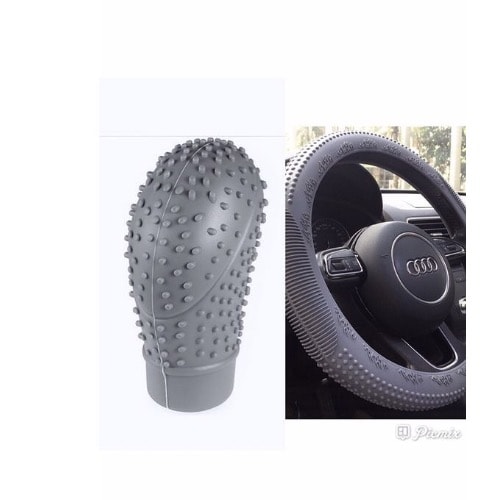 Silicon Steering Cover With Gear Knob - Grey