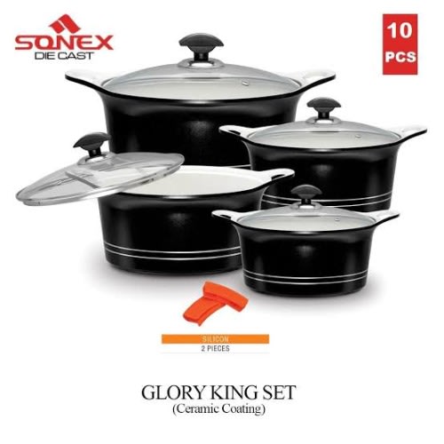 Sonnex Die-cast Heavy Duty Non-stick Marble Stock Pot With 2 Carry Handle - 10 Pieces -Black