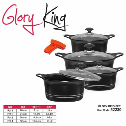 Sonnex Die-cast Heavy Duty Non-stick Marble Stock Pot With 2 Carry Handle - 10 Pieces -Black
