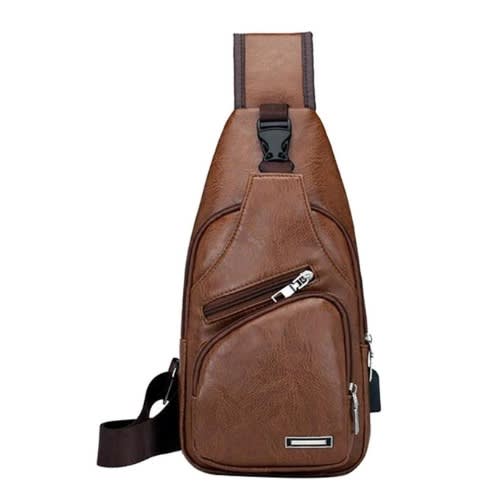 Unisex Leather Sling  Bag With USB Charging Port