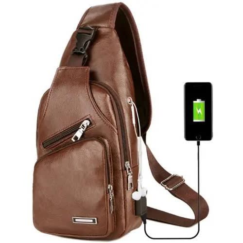 Unisex Leather Sling  Bag With USB Charging Port