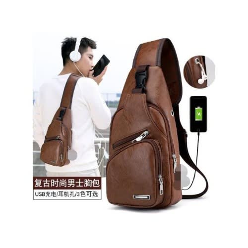 Unisex Leather Sling  Bag With USB Charging Port