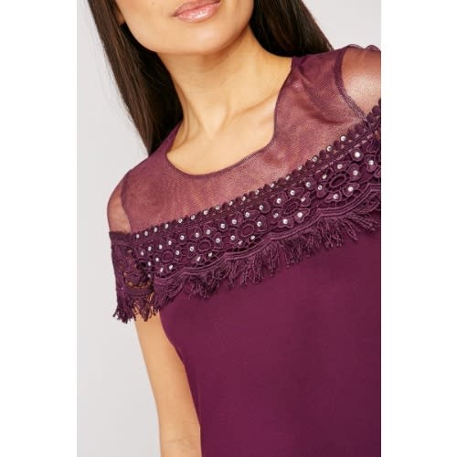 Crochet Shimmery Organza Insert Top - Purple