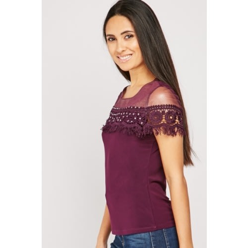 Crochet Shimmery Organza Insert Top - Purple