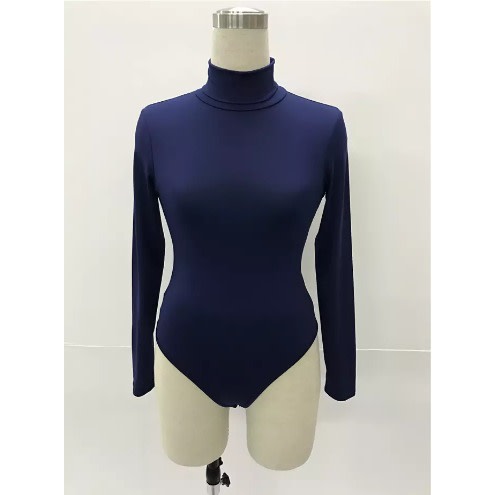 Turtle Neck Lycra Body Suit For Women   - Navy Blue