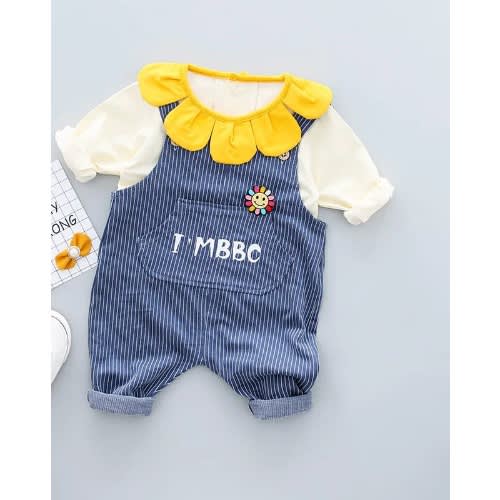 Boy Petal Dungarees With Top 2Piece Set - Blue