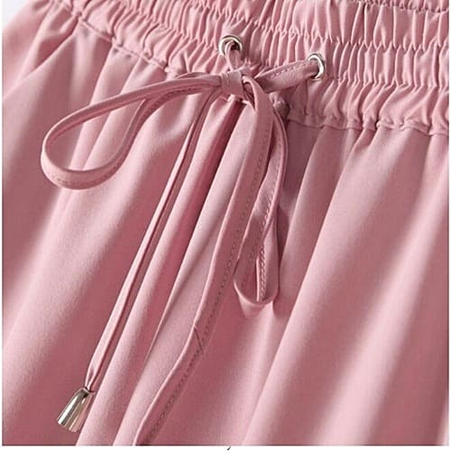 Lovely High-waisted Pants With Drawstring, Side Pockets And Elastic Waist Detailing -peach