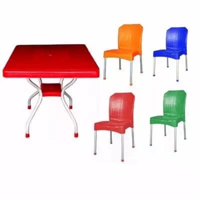 Aluminum Chairs & Square Table With 4 Aluminum Curved Legs - Multicolor