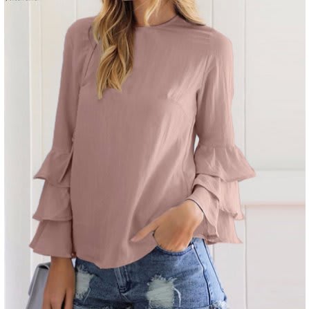Plain 3 Step Sleeve Top - Nude