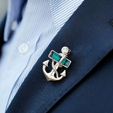 Anchor Brooch Pin With Rhinestones