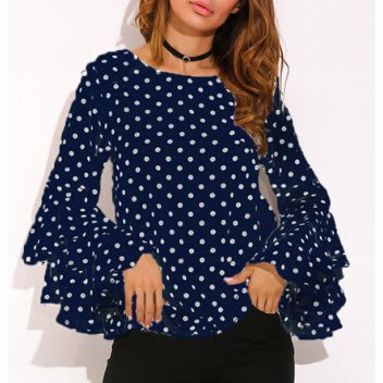 Polkadot 3 Step Bell Sleeve - Blue