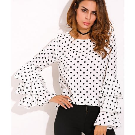 Polkadot 3 Step Sleeve Top -white