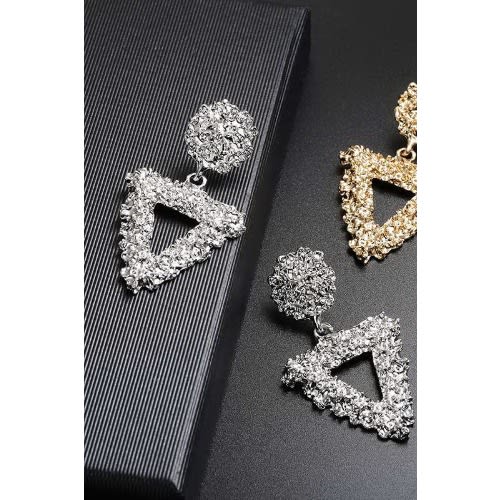 Vintage Triangle Shape Dangle Earrings - Silver Plated