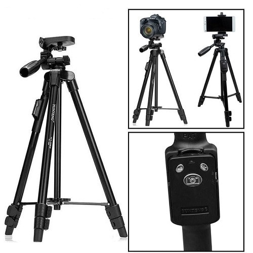 Photography Aluminum Camera Tripod With 3-way Head Bluetooth Shutter Camera