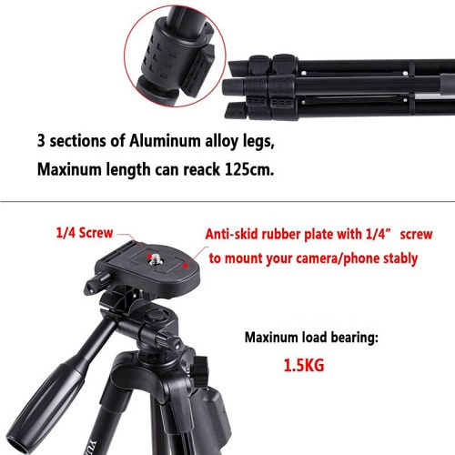 Photography Aluminum Camera Tripod With 3-way Head Bluetooth Shutter Camera