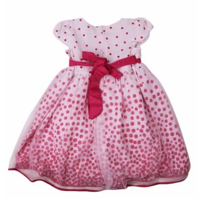 Polka Dot Sheer Tulle  Ball Dress - White &Pink