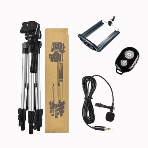 Tripod 3110 Tripod Stand Holder + Bluetooth Remote Shutter + Lapel Mic