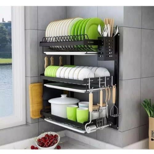 Stainless Steel 3-tier Wall Mounted Dish Rack With Drainboard