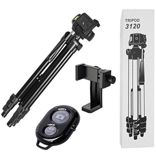 Aluminium Alloy Tripod Stand 3120 + Phone Clip + Bluetooth Remote Shutter