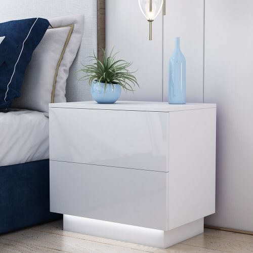 High Gloss Wooden End Table Night Table - 2 Drawers