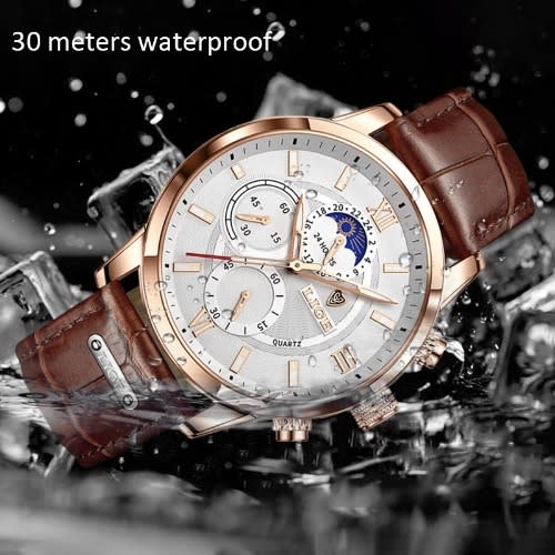 Lige Men 2021 Leather Waterproof Luminous Top Brand Quartz Watch