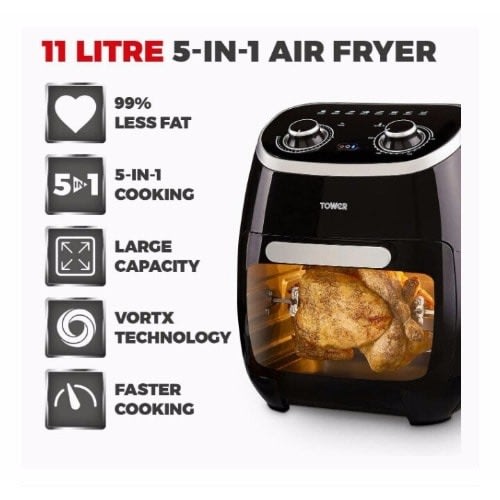 11 Litre 5-in-1 Manual Air Fryer Oven With Rapid Air Circulation & Rotisserie - 2000W