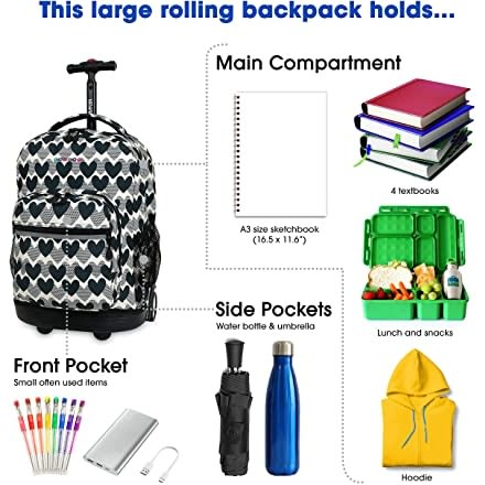 18inches Rolling Backpack- Love Dot