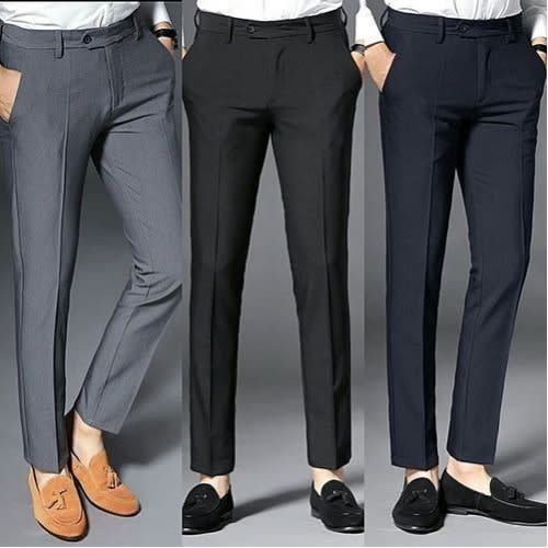 Three Pieces Smart Trousers For Men - Ash + Black + Navy Blue