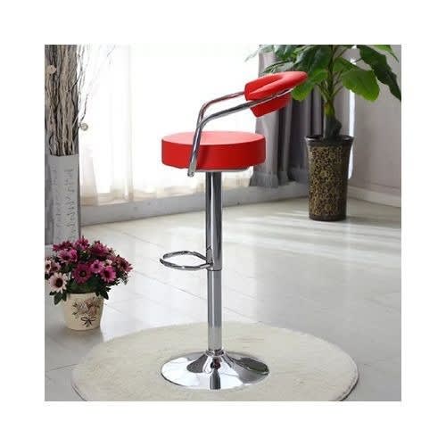 Chrome Bar Stool With Backrest - Red