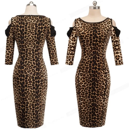 Beautiful Leopard Print Bodycon Dress With Side Bold Tie