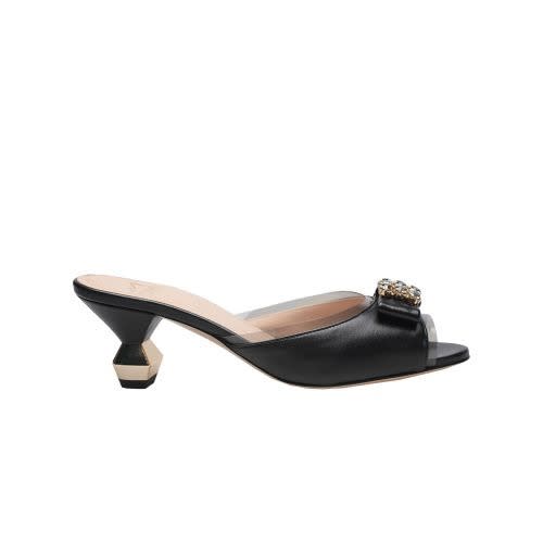 Musella Kitty Heel Slippers With Crystal Design