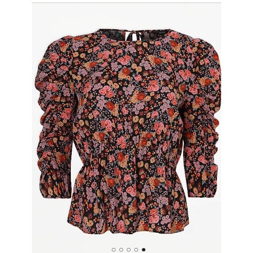Floral Statement Sleeve Peplum Blouse