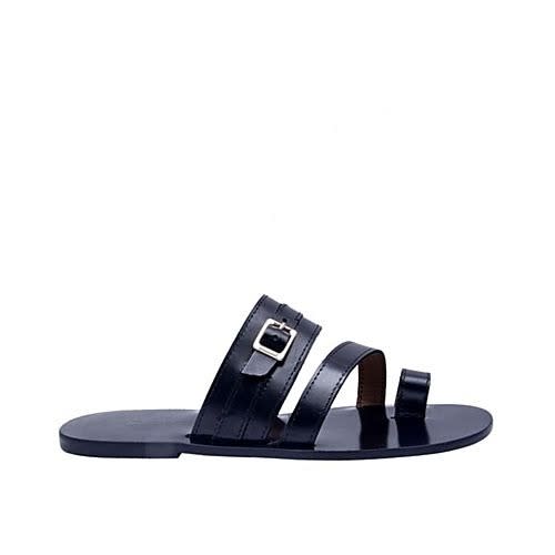 Men's Open Toe Pam Slippers With Buckle - Black