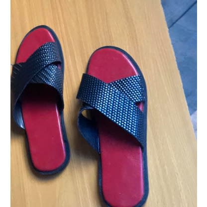 Men's Weavon Leather Black & Red Slippers