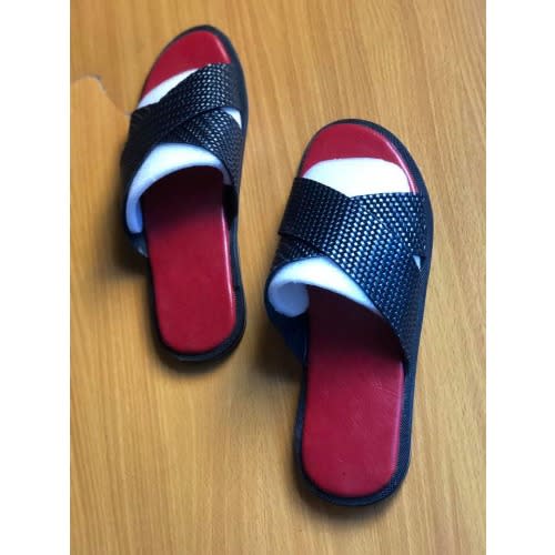 Men's Weavon Leather Black & Red Slippers